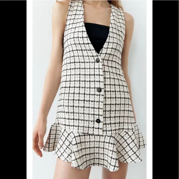 ZARA Pinafore Plaid Dress - Picture 2 of 6